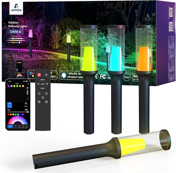 Pathway Lights,RGBCW Walkway Lights with APP Control,4 Pack | IP65 Waterproof,Low Voltage Landscape Lighting 800LM,Color Changing,for Garden, Yard, Patio,Compatible with Alexa