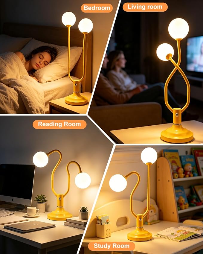 Yellow Globe Table Lamp Dimmable Magic DIY Arms G9 Bulbs Included | Nightstand Modern Desk Lamp Vintage Ambient Night Light Warmwhite Kids Bedside Lamps for Living Room Bedroom Nursery Gift