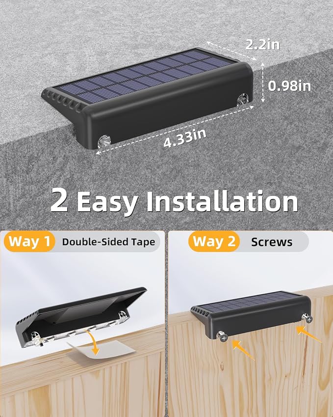 VOLISUN Solar Deck Lights 16 Pack, Bright Warm White Glow LED Large Size Lamp, IP65 Waterproof Step Lights Outdoor for Deck, Step, Fence, Railing, Wall and Stairs(Black)