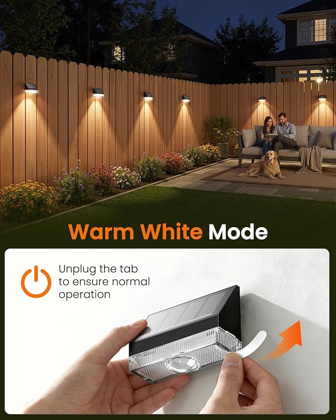 VOLISUN Fence Lights Solar Powered 8 Pack, Dusk to Dawn Solar Fence Lights Outdoor Waterproof with Warm White LED Spot Lens, Solar Light for Fence, Yard, Wall, Backyard, Railing, Deck, and Patio