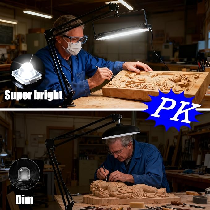 LED Work Bench Light, Adjustable Swing Arm Clamp Flood Light, Plug in Task Lamp for Garage Workshop Craft