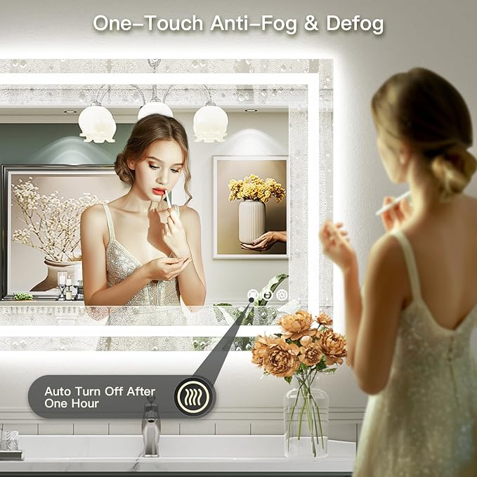 48x40 Inch LED Bathroom Mirror with Lights, Backlit & Front Lit | Anti-fog, 3 Color Dimmable, Memory Function, HD Reflection Tempered Glass, ETL Listed, IP54 Waterproof