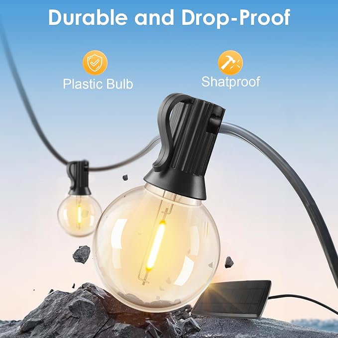 Yusist 120FT Solar String Lights Outdoor Waterproof with Remote, G40 Solar Powered String Lights with 40+2 LED Shatterproof Bulbs, Dimmable Solar Patio Hanging Lights for Outside Backyard Party