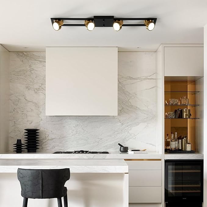 Garwarm 35 Inch LED Track Lighting, Dimmable Low Profile Ceiling Light | Modern Ultra-Slim Flush Mount with 270° Rotatable Heads,Black Gold,3000K-6500K for Kitchen, Dining Room, Bedroom, Office