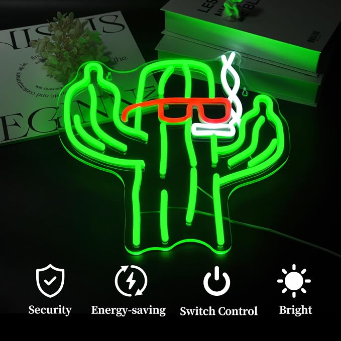 Cactus Neon Sign Led Sign Neon Signs for Wall Decor Neon Lights | Cactus Led Light Up Sign, Green Game Room Decor, Boys Gift, Party, Man Cave Wall Decor, 5V USB Powered