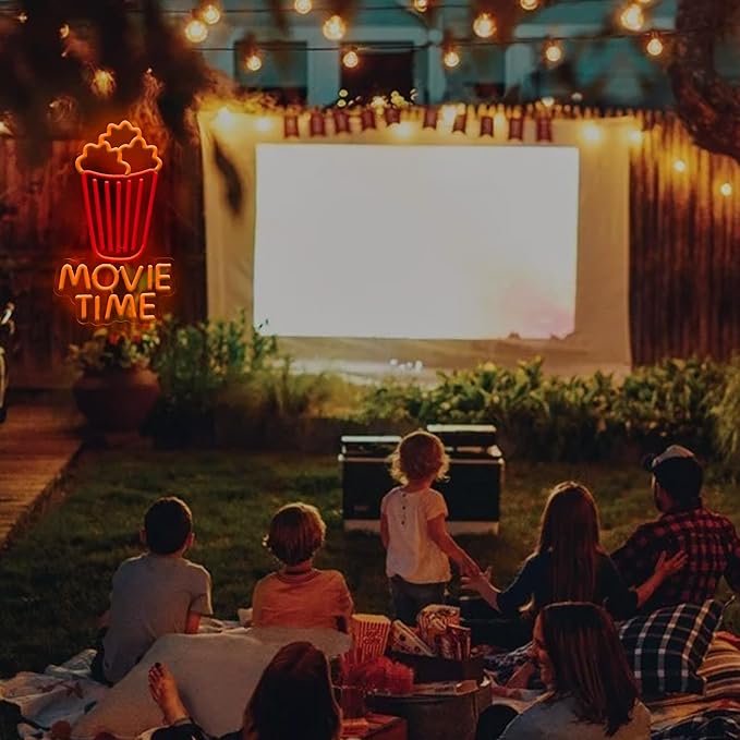 Movie Time Neon Sign Dimmable Movie Night Neon Sign Wall Decoration Gift for Cinema Game Room Man Cave Theater Party 10 * 16.4 Inch