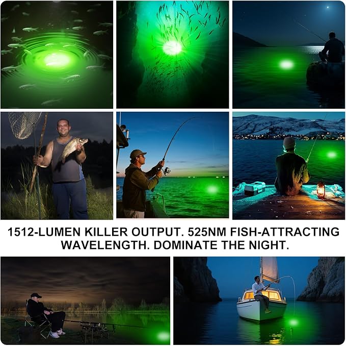 Underwater Fishing Light Compatible with Ryobi Battery(Tool Only) | Green Fishing Light LED Underwater For Crappie And Squid Attaracting,13W,1512 lumens,Green Dock Light(No Battery)