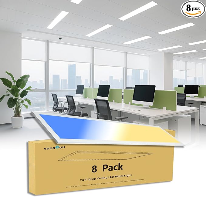 1x4 LED Flat Panel Light 8 Pack | 3000K/4000K/5000K, 20W/30W/40W, 110LM/W, 0-10V Dimmable, 100-277V, ETL Listed, DLC Listed, Ideal for Office, Hospital