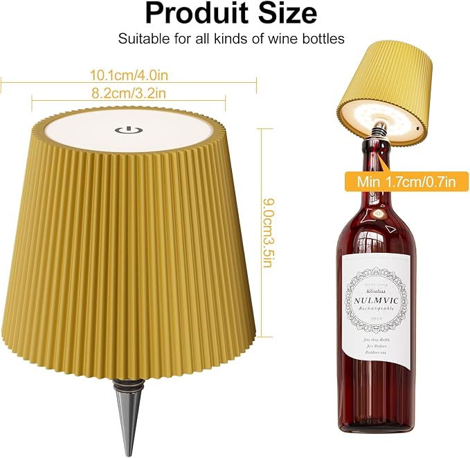 2 Pack Wine Bottle Lamps, 2026 New 3 Color Rechargeable Wireless Bottle Lamps, Bottle Light for Liquor Bottles with Touch Dimming for Parties, Restaurants & Home Decor（Yellow）