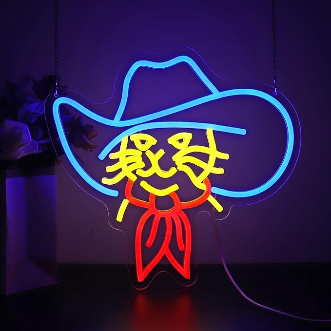 Cat Neon Sign LED Neon Signs for Wall Decor Cowboy Hat Cat Light Neon Signs for Room Home Party Birthday Bar Beer Signs for Man Cave - LED Neon USB Powered