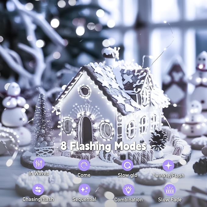 ZSJWL Rechargeable Fairy Lights with DIY Timer & 8 Modes, 16FT 50LED String Lights Battery Operated Indoor, Twinkle mini Lights for Bedroom Christmas Wedding Centerpiece Decor (White)