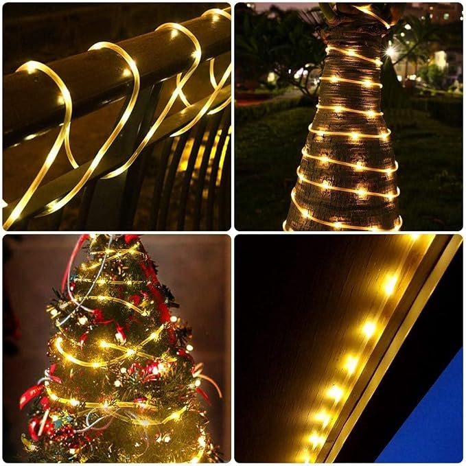 Lighting EVER 33ft Thin Rope Lights Outdoor Waterproof, 3000K Warm White | 1/4" Pencil-Thin Clear Tube, 100 LED Copper Wire Lights, Plug-in Outdoor Decor for Railing Fence Balcony, Not Connectable