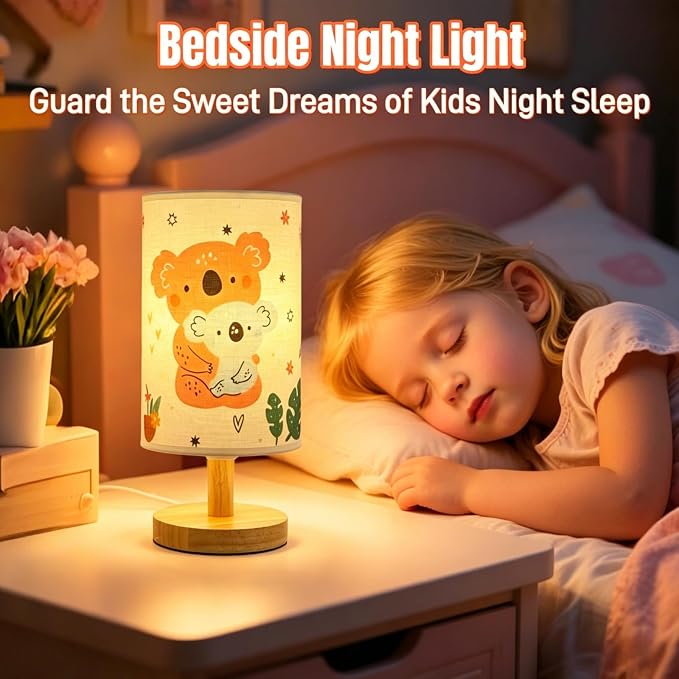 Bear Kids Table Lamp for Bedroom Kids Bedside Lamps 3 Colors Wooden Base Nightstand Night Light with Cartoon Flaxen Fabric Shade Desk Lamp for Girls Boys Room Nursery Decor,Bear Gifts for Boys Girls