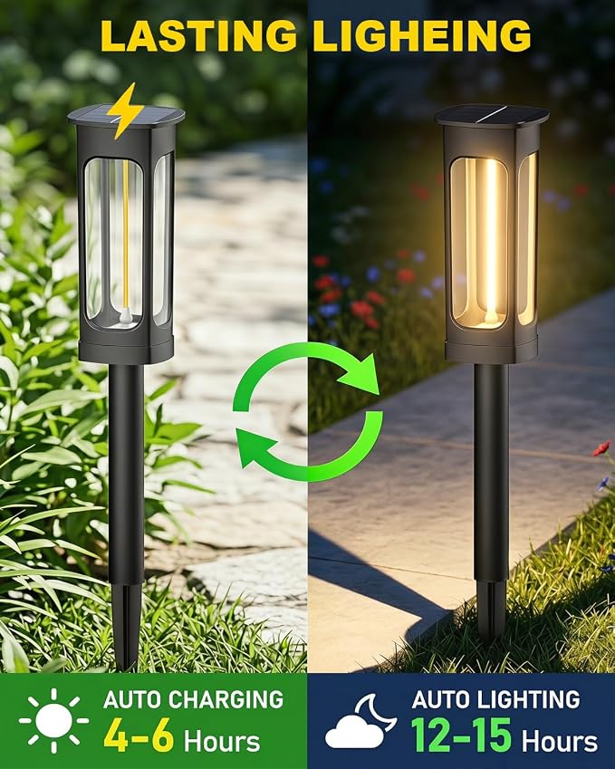 2026 Solar Lights Outdoor，6Pack Solar Pathway Lights Auto On/Off Waterproof Garden Landscape Lighting for Path, Yard, Walkway, Driveway Decor (Warm White)