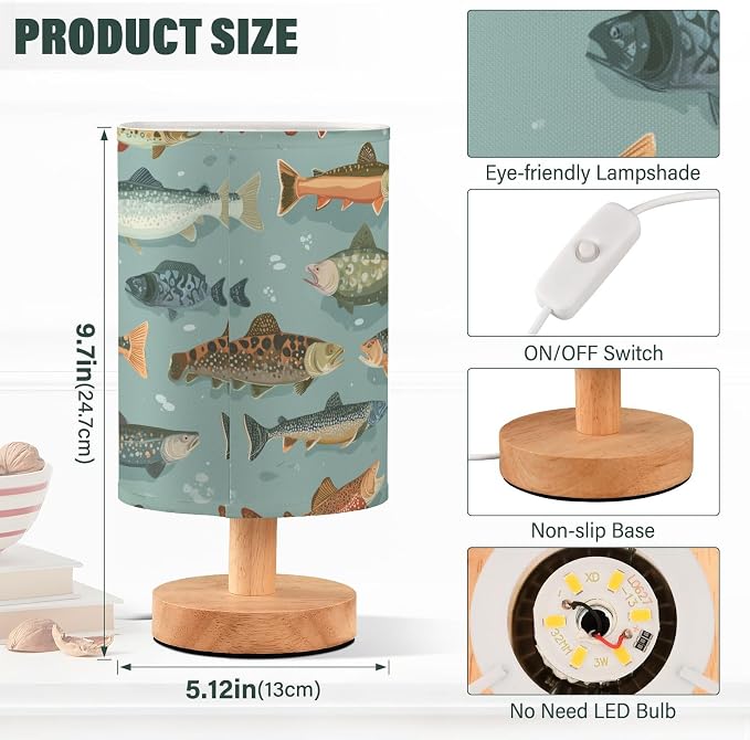 Cartoon Fish LED Bedside Table Lamp with USB Port, Warm Night Light for Bedroom, Modern Nightstand Lamp for Reading, Study & Home Office