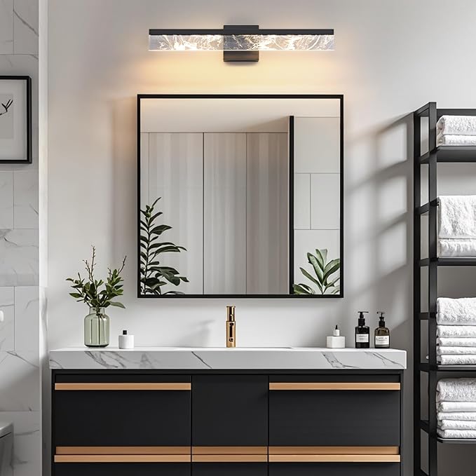 AIJIASI Modern Bathroom Light Fixtures Over Mirror - 24 Inch Black Vanity Light Bar 18W 3000K Dimmable LED Vanity Lighting Fixtures for Restroom Mirror