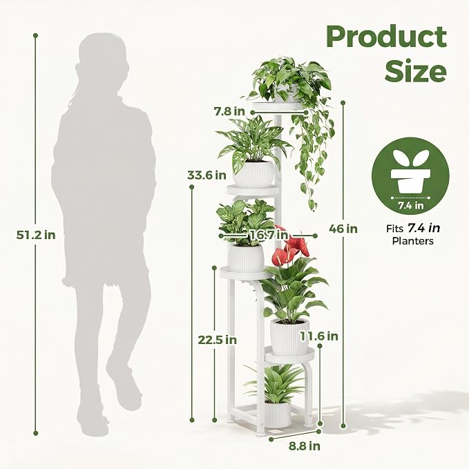 Bamworld Corner Plant Stand Indoor Outdoor Tall Metal Flower Pot Stands | 4 Tier White Heavy Duty Plant Shelf for Multiple Plants, Patio Garden Balcony Living Room Bedroom(Patent Design)