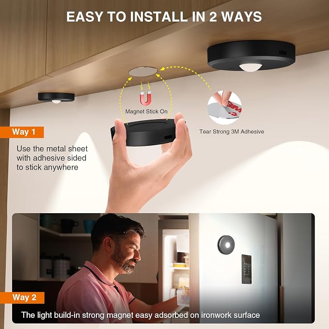 Puck Lights with Remote Control,Under Cabinet Lighting,black,5PCS | 2200mAh Rechargeable Push Light,3 Color Temperatures Dimmable Under Cabinet,Closet Light,Tap Light for Shelf,Bookcase