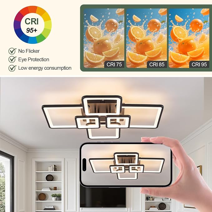 Modern LED Ceiling Light 31" 75W 2134LM Ceiling Light for Bedroom | 3000-6500K Remote Control APP Adjustable Color Temperature Brightness Memory Function Night Light Living Room Kitchen Timer