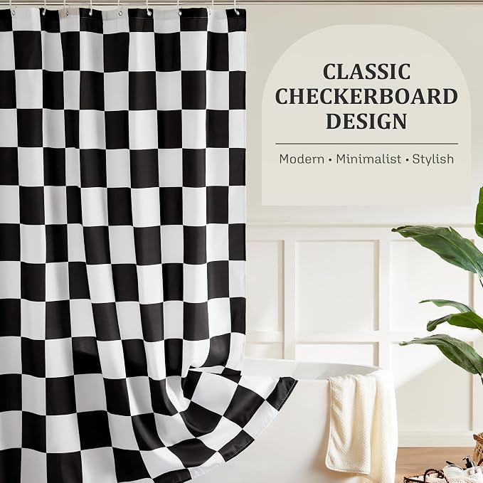 Ohocut Checkered Shower Curtain, Black and White Shower Curtains for Bathroom, Cute Retro Checkboard Shower Curtain Vintage Aesthetic, Washable Fabric Bath Curtain 72''x72''