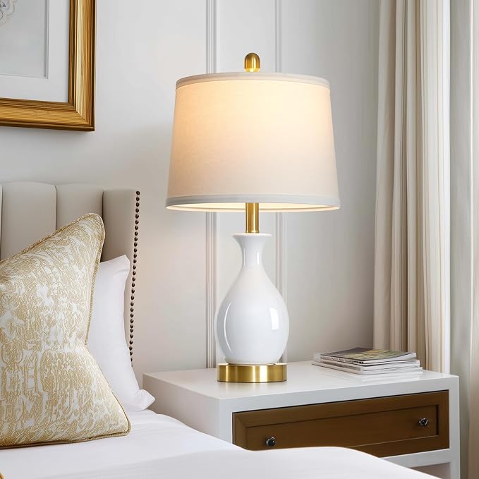 24" Bedside Table Lamp for Bedroom, Modern Classic Ceramic Lamp for Living Room, Small White Table Lamps for Nightstand & End Table (1 Pack)