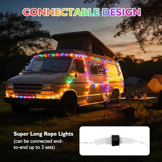 (New) 66FT 240 LED Rope Lights Outdoor, Waterproof LED String Lights with 8 Lighting Modes, Twinkle Tube Lights for Christmas, Garden, Patio, Party, Wedding, Bedroom Decorations (Multicolor)