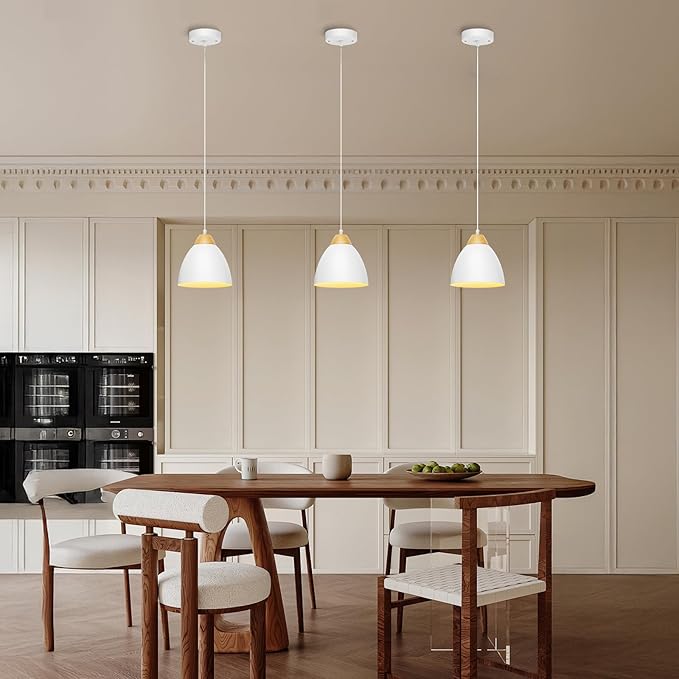 Pendant Lights for Kitchen Island, 5.9" Cone Metal Shade Adjustable Height White Small Hanging Lamps for Dining Room Light Fixtures Over Table Modern Ceiling Fixture