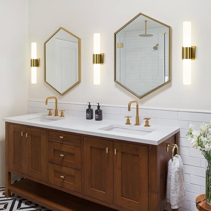 Modern 21" Bathroom Vanity Wall Sconce, Frosted Glass, Gold | Indoor Lighting Fixture, For Living Room, Stairs & Bedroom, Mounting Hardware Included, Easy To Install, Sturdy Metal Build.