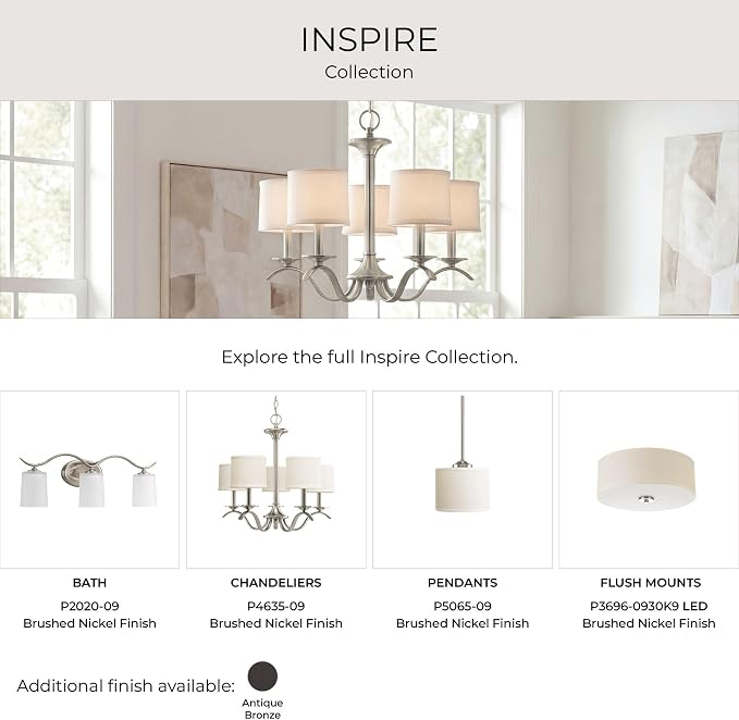 Progress Lighting P3713-09 Inspire Two-Light Flush Mount, Brushed Nickel