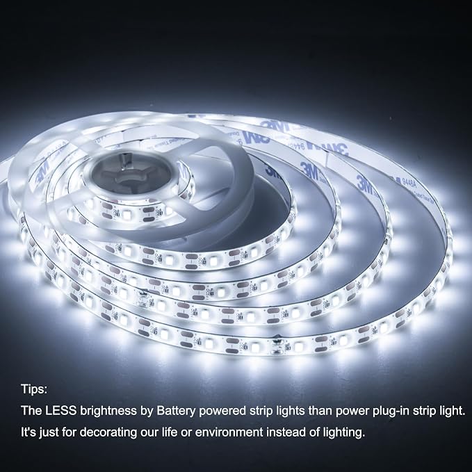 Battery Powered LED Strip Lights, White, with Remote, 13.2ft, 240 LEDs, Waterproof, Dimmable, Timer, for Parties, Weddings, Kitchen, Christmas. Includes 2 Rolls of 6.6 ft Each.