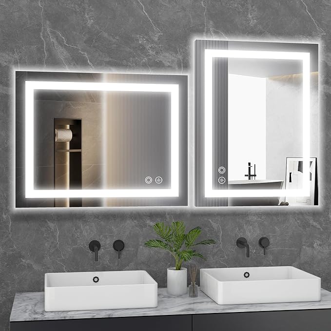 Sweetcrispy 36"x48" Smart Anti-Fog LED Bathroom Mirror | with Lights and 3 Color Temperatures, Dimmable, Memory Function, Rectangle Modern Vanity Mirror