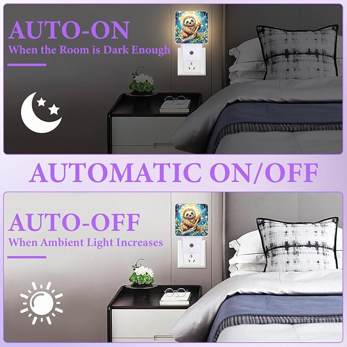 Cute Sloth Night Light,Plug-in Night Lights with Dusk-to-Dawn Sensor for Bedroom,Bathroom and Living Room Sleep Friendly lamp 0.5w