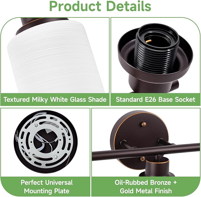 5-Light Bathroom Light Fixtures, Oil-Rubbed Bronze Gold Vanity Lights for Mirror with Textured Milky White Glass Shade, E26 Modern Kitchen Light Fixtures Wall Sconce Light