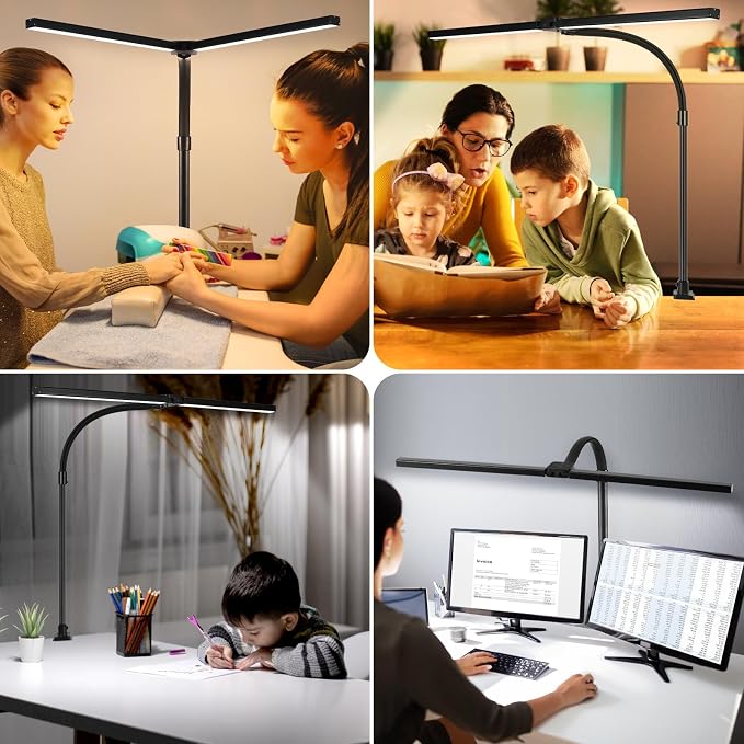 LED Desk Lamp with Clamp, 18W Dimmable Light, No Remote | 18W Dimmable Eye-Caring Clamp Light with Anti-Glare Cover and Flexible Gooseneck for Office, Dorm, Home and Study