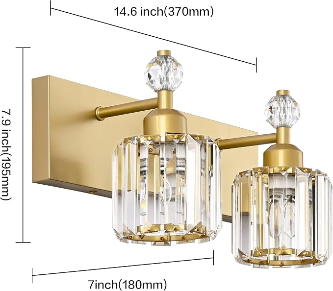 PRESDE 2 Crystal Bathroom Lights Fixtures Modern Gold Vanity Lights Fixtures Over Mirror Modern Bath Wall Lighting