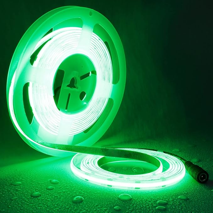 TOPAI 12V COB LED Strip Green 16.4ft Dotless Outdoor IP65 Waterproof | High Density 480LEDs/M, Uniform Lighting, Cuttable, Flexible, Self Adhesive Easy Install for Living Room, Bar
