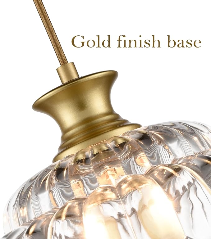 HYDELITE Vintage Gold Clear Glass Pendant Lights Kitchen Island | Brass Pendant Light Fixture Modern Hanging Light Fixture for Dining Room Bedroom Entryway