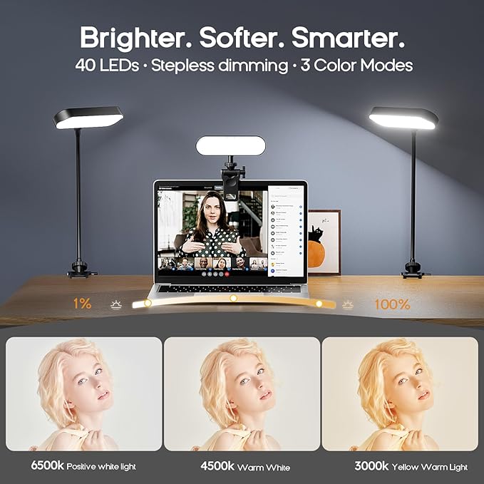 Video Conference Lighting,Rechargeable LED Streaming Light, 360° Rotatable Zoom Lighting for Computer,Eye Caring Webcam Laptop Ring Light for Video Calls/Zoom Meetings/Video Recording