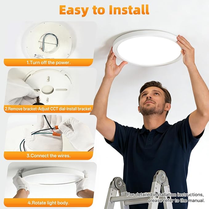 7Inch 4Pack LED Flush Mount Ceiling Light,3CCT,ETL Listed,Dimmable White | Hardwired 3CCT Selectable 3000K-6000K,18W 1400LM Dimmable Round Flat Panel Light Fixture for Bedroom/Kitchen,Bathroom&Indoor
