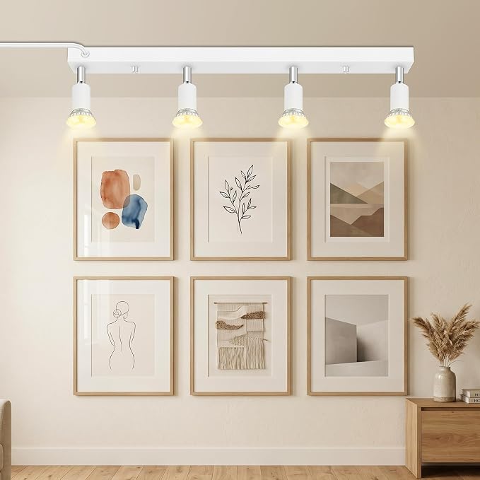 AUQUEE Plug in Track Light, White, 23", 4 Way GU10 Track Ceiling Lighting | Wall Spotlight, Rotatable Track Head, For Kitchen Cabinet Gallery Bar Hallway Living Room, Rocker Switch, 15 FT Cord