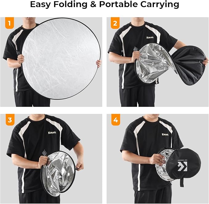 K&F CONCEPT 5-in-1 Light Reflector 22" (56cm) Photography Diffuser Collapsible Portable for Studio and Outdoor Lighting Gold Silver White Black Translucent