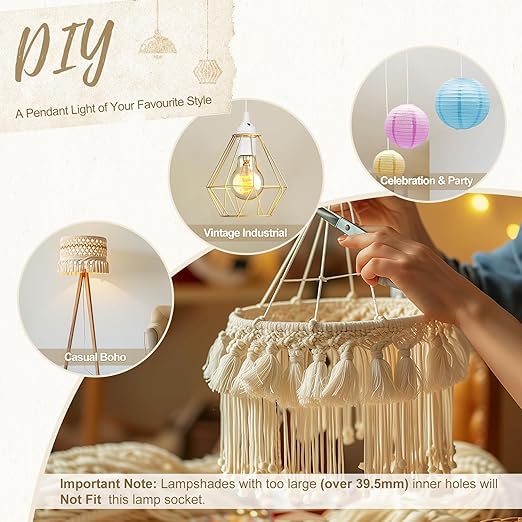 DiCUNO Hanging Lantern Extension Cord Cable, E26 Pendant Light Socket On Off Inline Cord Switch Control Lamp, Switch Close to Polarized Plug, 6.6 Feet (2M), White, 1-Pack