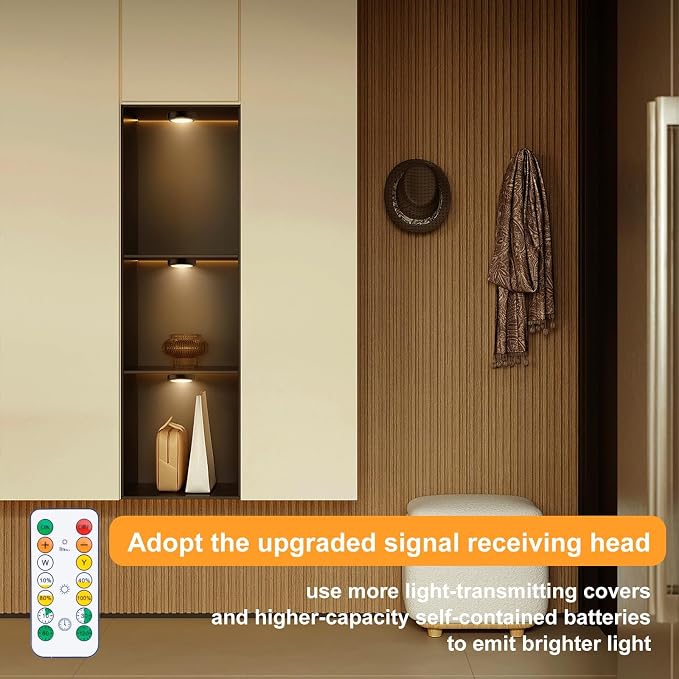 Puck Lights with Remote Control, Wireless LED Puck Light for Kitchen,Battery Operated Under Cabinet Lights, Under Counter Lighting Dimmable, Stick On Lights for Closet Black (6pack)
