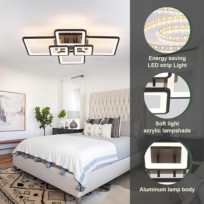 Modern LED Ceiling Light 31" 75W 2134LM Ceiling Light for Bedroom | 3000-6500K Remote Control APP Adjustable Color Temperature Brightness Memory Function Night Light Living Room Kitchen Timer
