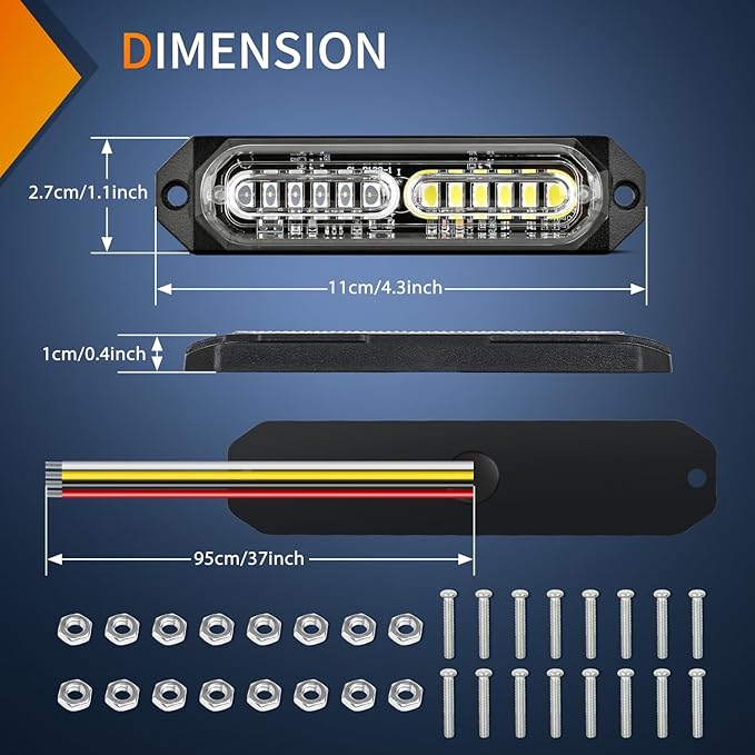 Nilight 8PCS Led Strobe Lights 12LED Blue White Emergency Light 12V 24V Surface Mount Flashing Warning Hazard Beacon Ultra Slim Sync Feature Mini Grille for Cars Trucks Off Road Vehicles SUV