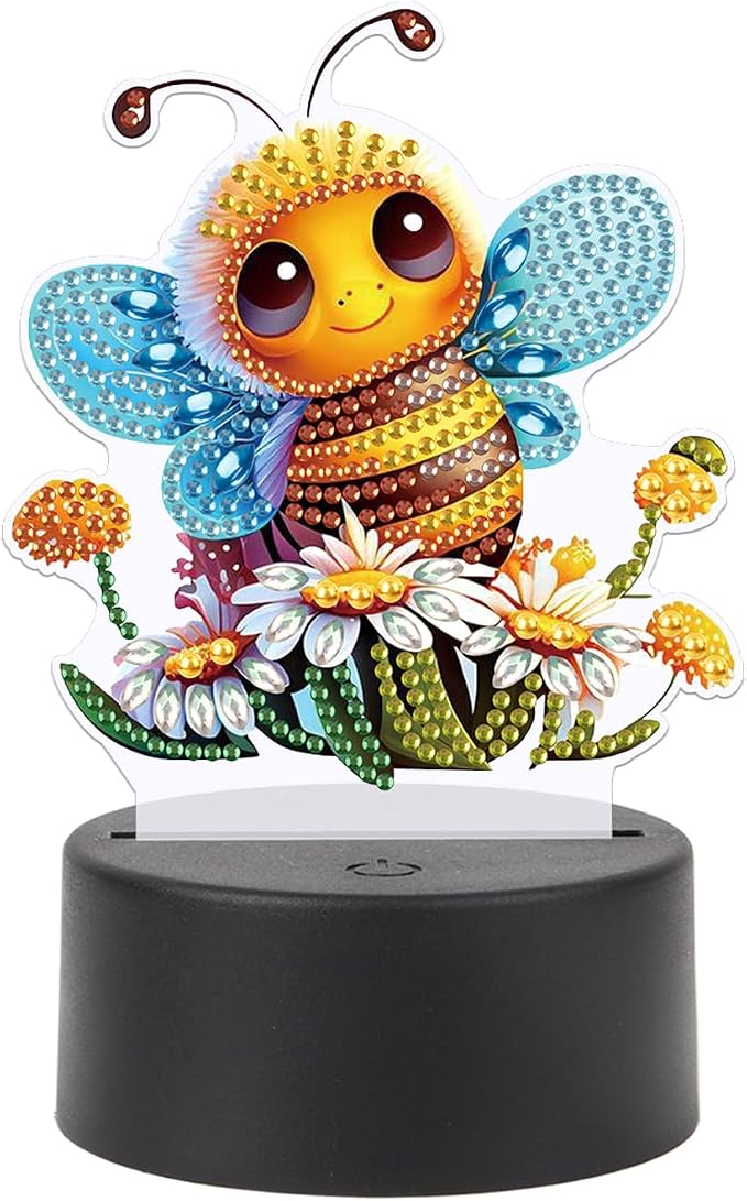 JISHSHAY Diamond Painting Night Light Diamond Art Table Lamps Gem Art LED Lights Gem Painting Desk Lamp Mosaic Kits for Adults DIY Kits for Adults with Special Shaped Crystal Bee