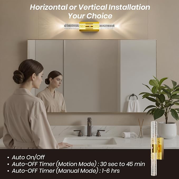 IRONPAX Wall Sconces Battery Operated Set of 2, Wireless Rechargeable Wall Sconce Set of Two, Dimmable Wall Lights with Remote for Bedroom Living Room Hallway Decor (Brushed Gold, Bubble Crystal)