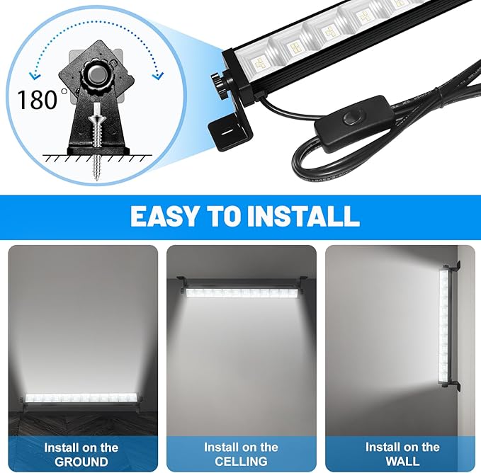 2 Pack 40W LED Shop Lights,6000K 4800LM Daylight White Garage Light with 6.5FT Power Cord & Switch,Plug in LED Work Light for Garage, Workshop,Yard