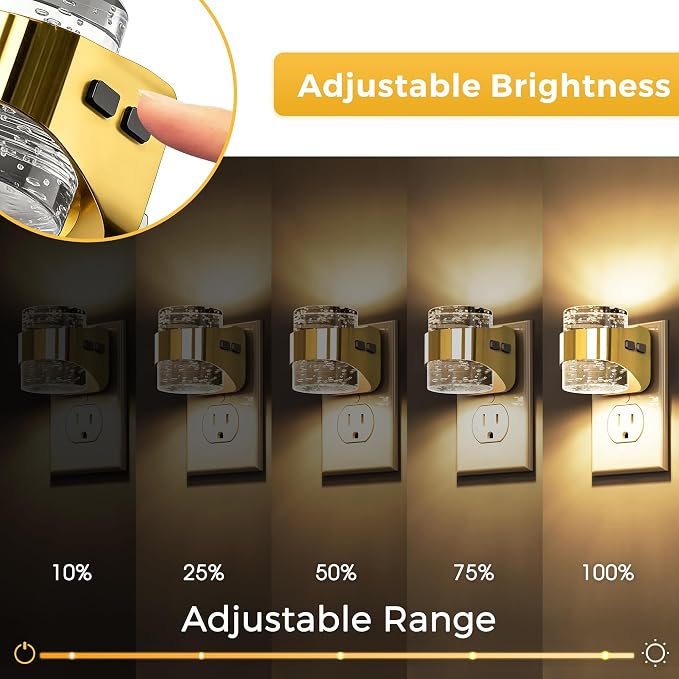 L LOHAS LED Night Light, 2 Pack 3000K Bubble Night Lights Plug into Wall | Acrylic Night Lights with Light Sensor, Adjustable Brightness, Plug in Nightlights for Rooms Bathroom Hallway