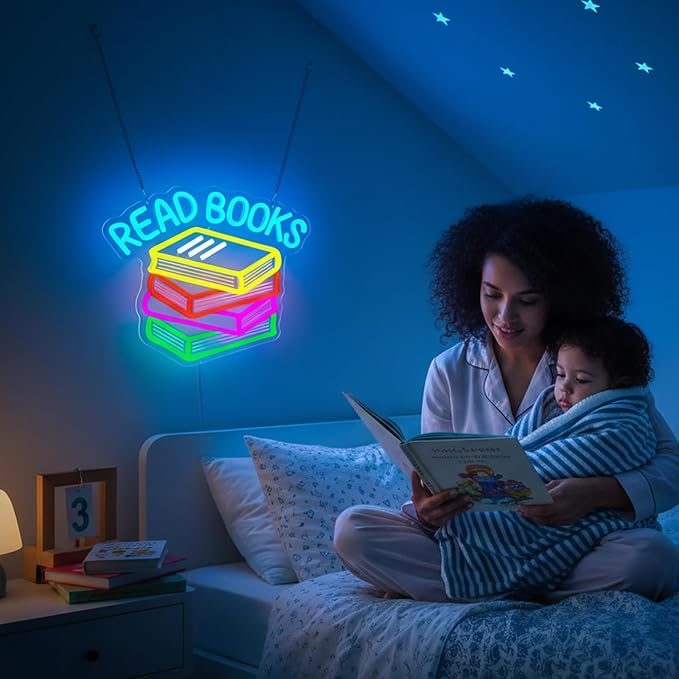 Read Books Neon Sign for Reading Room Library Classroom Wall Decor | Dimmable LED Neon Sign Colorful Book Design for Library Reading Nook Classroom Bedroom Bookstore Teacher Book Lovers Decor